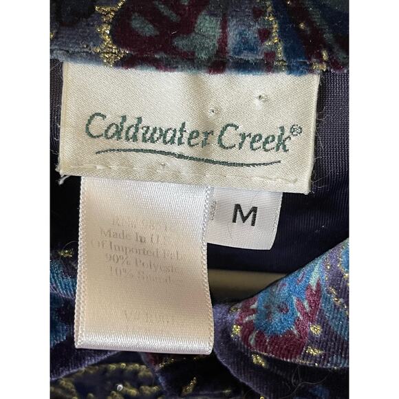Blue Paisley Velvet Medium Blouse Women’s Shirt Jacket Button Up Coldwater Creek - Picture 3 of 5